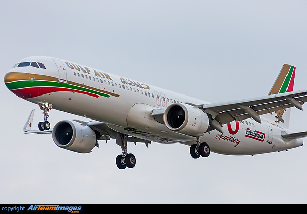 Arriving early this morning on Runway 15 from Bahrain via Riyadh's King Khalid International in Saudi Arabia, Gulf Air Airbus A321-253NX A9C-NB flew today's one-off charter in a retro livery and 70th Anniversary markings. Airbus A321-253NX