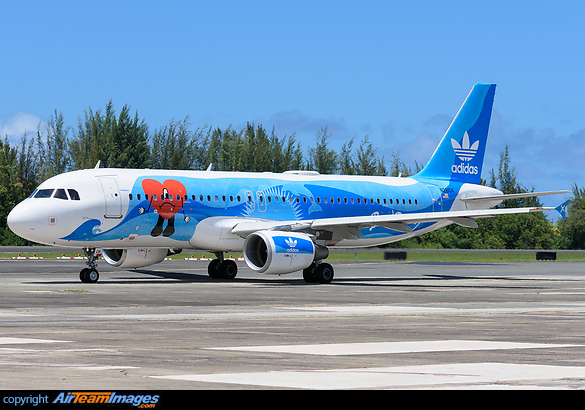 Bad Bunny and Adidas collaboration livery. A/C used for 40 lucky winners for a ride to New York the Bad Bunny concert on 8/26/22 Airbus A320-214