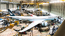 view of the Airbus Flightline, featuring aircraft such as a Cathay Pac...