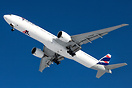 A LATAM Brasil Boeing 777-300ER landing in Madrid after the not-so-com...