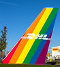 DHL's gate guard tail currently displays their colourful Pride Rainbow...