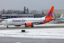 Akasa Air's latest 737-8 MAX taxing down after landing in snow
