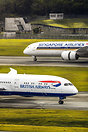 British Airways' B787-9 Dreamliner, G-ZBKE, taxiing to its assigned ga...