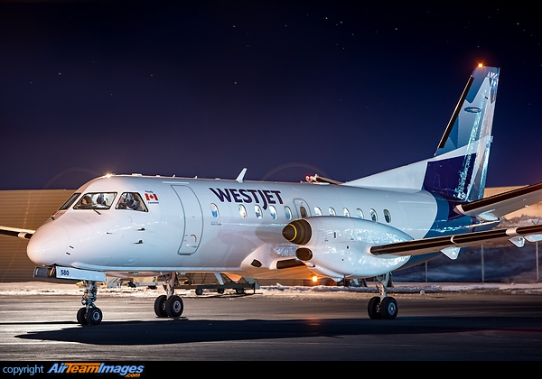 First Saab in the new WestJet livery. Saab 340B
