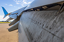 A view of the trailing edge flaps fully deployed on the 737 (Flap 40).