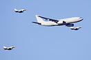 Flypast over the town of Stanley with three Typhoons FGR.4s of 1435 Fl...