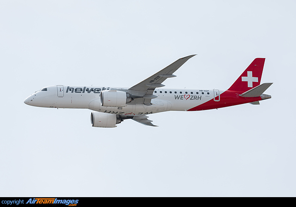 Helvetic Airways with the 'WeLoveZRH' stickers during the demonstration at Zurich Airport's 75th anniversary celebration. Embraer ERJ-190-E2