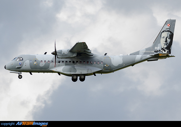 Tail art depicts Captain Stanislaw Skarzynski who made a solo transatlantic flight in 1933 CASA C-295M