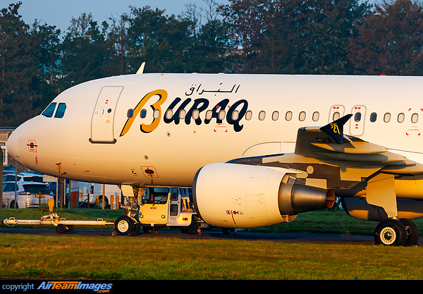 Version 2 of Buraq Air's new livery, which includes black tail and winglet detail, has recently emerged from Airourne Colours' paintshop. Still carrying previous reg of N593DL but will take up new reg of 5A-BAA Airbus A320-214