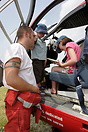 Hereford and Worcester Air Ambulance crew members show some local chil...