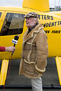 Sir David Jason being interviewed  by BFBS at RIAT 2007 stands next to...