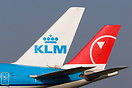 Composite Image of a KLM and Northwest tail