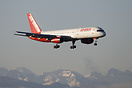 On final approach with the Alps in the background