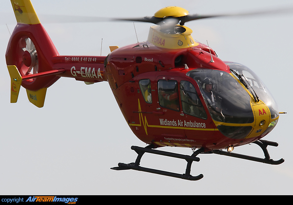 Midlands Air Ambulance (Bond Air Services) Eurocopter EC-135 departing to attend another emergency Eurocopter EC-135T2