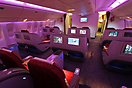 Business class with mood lighting turned on.