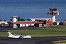 Air Tahiti ATR72 entering the runway of Papeete Airport, taxying towar...