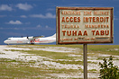 A no trespassing sign at Huahine airport.