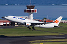 An Aircalin Airbus 330 departing from Tahiti Faa'a Intl. airport. The ...